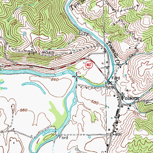 Topographic Map of Ten Mile Creek, KY