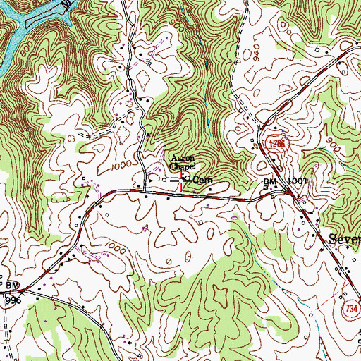 Topographic Map of Aaron Chapel, KY