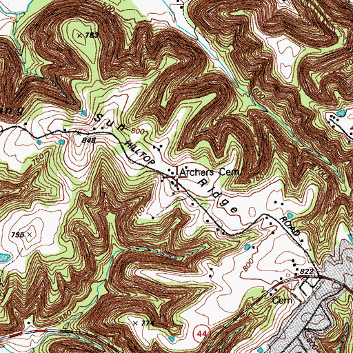 Topographic Map of Archers Cemetery, KY