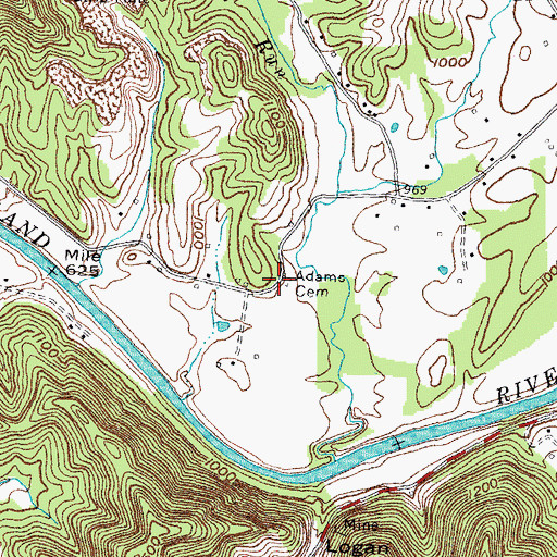 Topographic Map of Adams Cemetery, KY