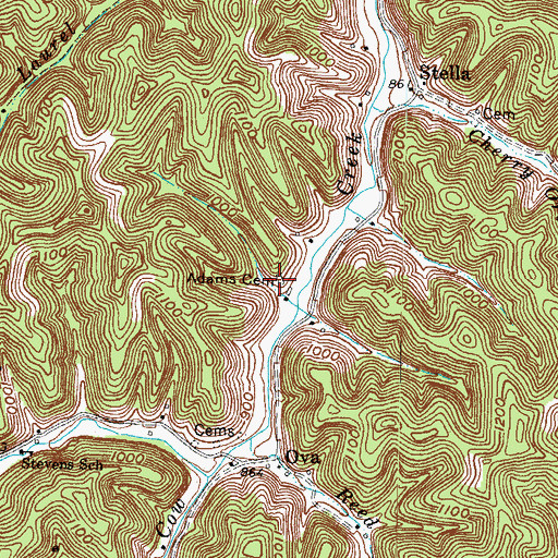 Topographic Map of Adams Cemetery, KY