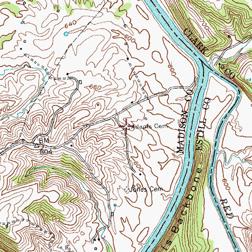 Topographic Map of Adams Cemetery, KY