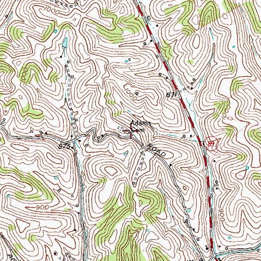 Topographic Map of Adams Cemetery, KY