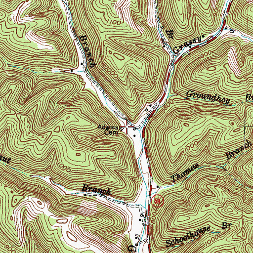 Topographic Map of Adams Cemetery, KY