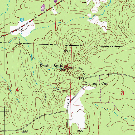 Topographic Map of Double Springs Cemetery, AR