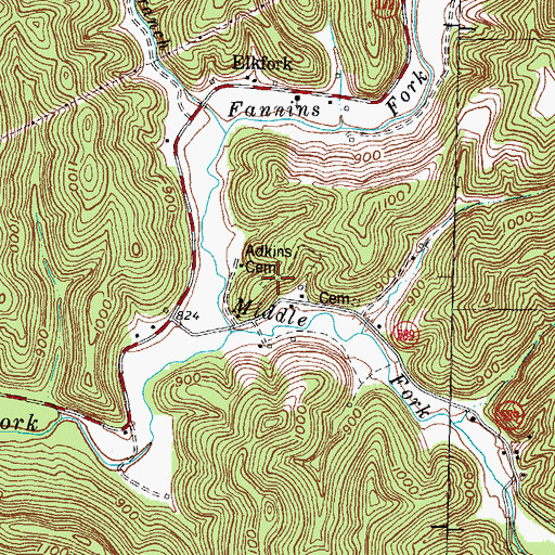 Topographic Map of Adkins Cemetery, KY