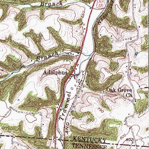 Topographic Map of Adolphus, KY