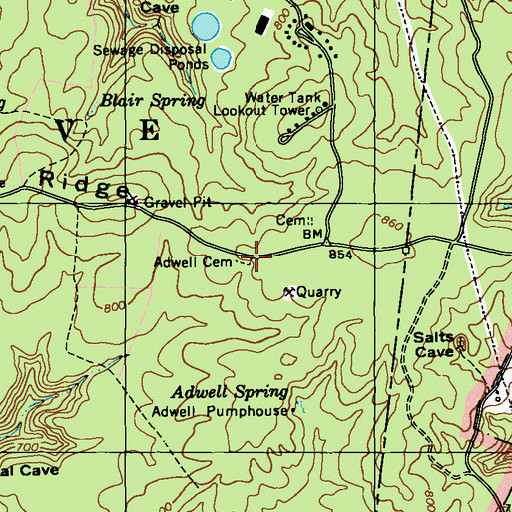 Topographic Map of Adwell Cemetery, KY