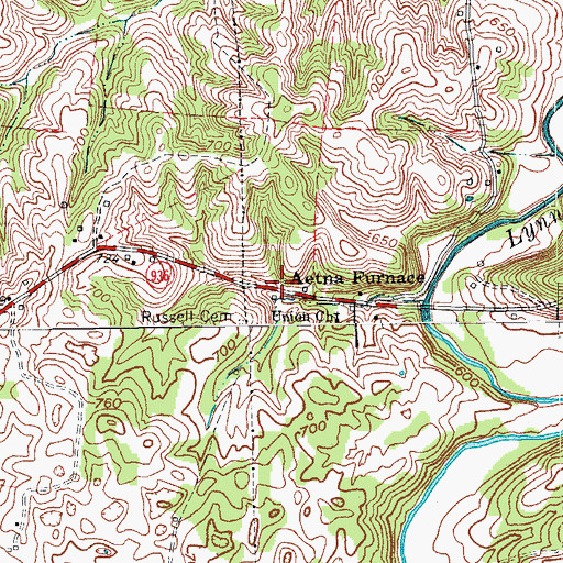 Topographic Map of Aetna Furnace, KY
