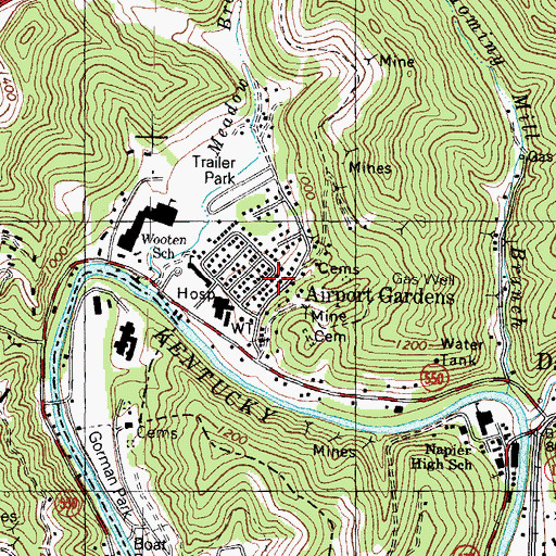 Topographic Map of Airport Gardens, KY