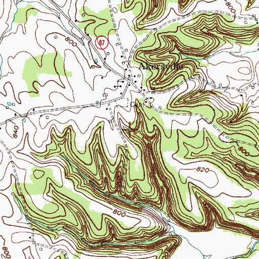 Topographic Map of Akersville, KY