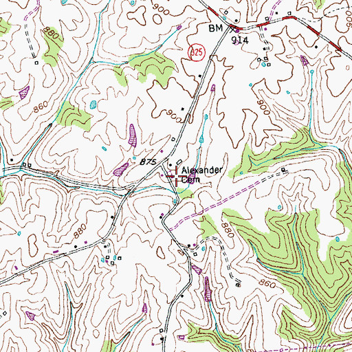 Topographic Map of Alexander Cemetery, KY