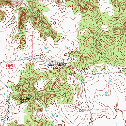 Topographic Map of Alexander Chapel, KY