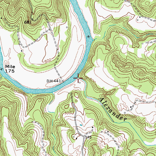Topographic Map of Alexander Creek, KY