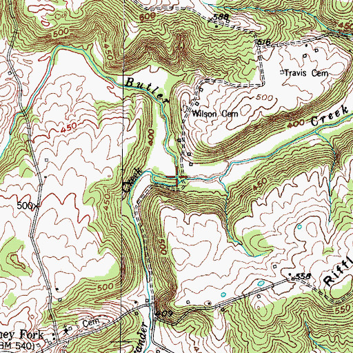 Topographic Map of Alexander Creek, KY