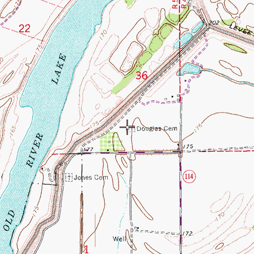 Topographic Map of Douglas Cemetery, AR