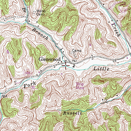 Topographic Map of All Horn Branch, KY
