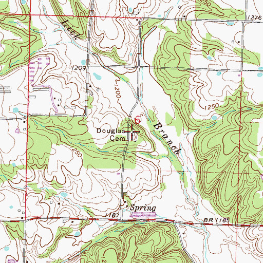 Topographic Map of Douglas Cemetery, AR