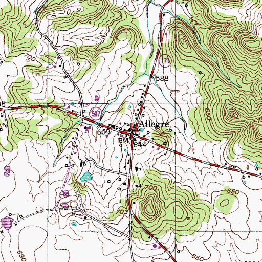 Topographic Map of Allegre, KY