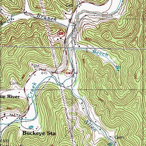 Topographic Map of Allen Branch, KY