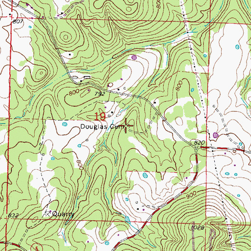 Topographic Map of Douglas Cemetery, AR