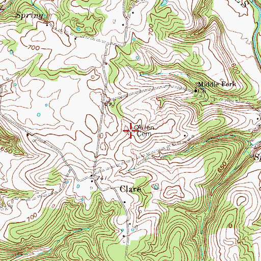 Topographic Map of Allen Cemetery, KY