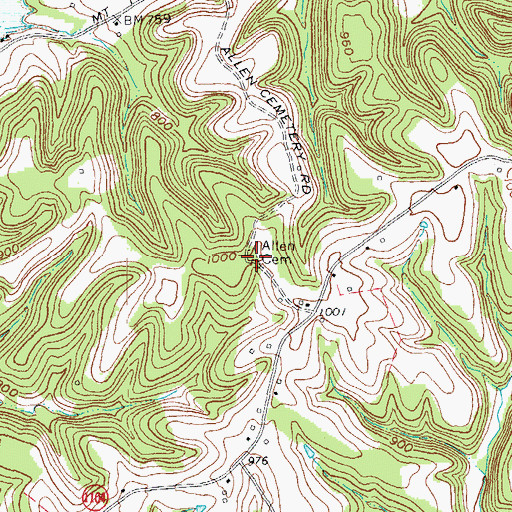Topographic Map of Allen Cemetery, KY