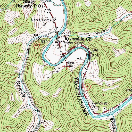 Topographic Map of Allen Cemetery, KY