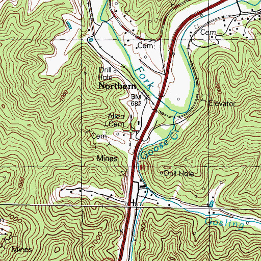 Topographic Map of Allen Cemetery, KY