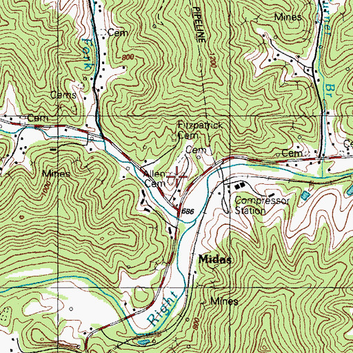 Topographic Map of Allen Cemetery, KY