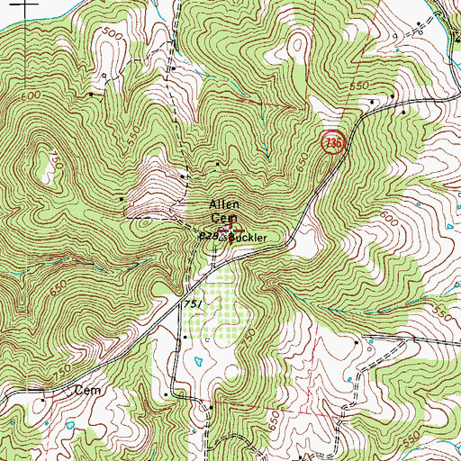 Topographic Map of Allen Cemetery, KY