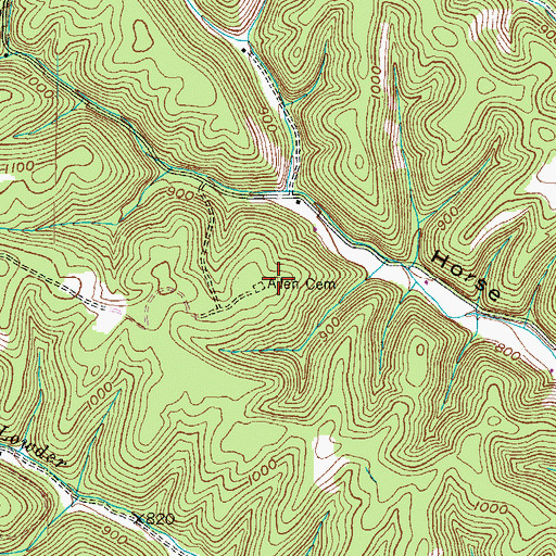 Topographic Map of Allen Cemetery, KY
