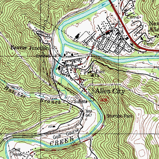 Topographic Map of Allen City, KY