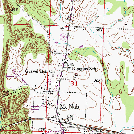 Topographic Map of Douglas School, AR