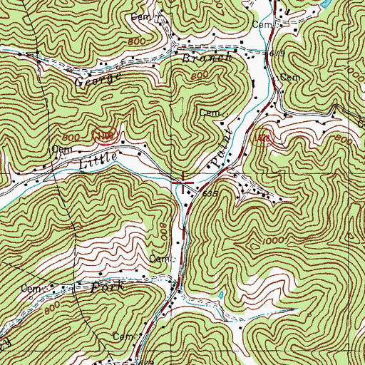 Topographic Map of Alley Fork, KY