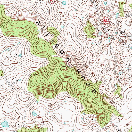Topographic Map of Allison Knob, KY