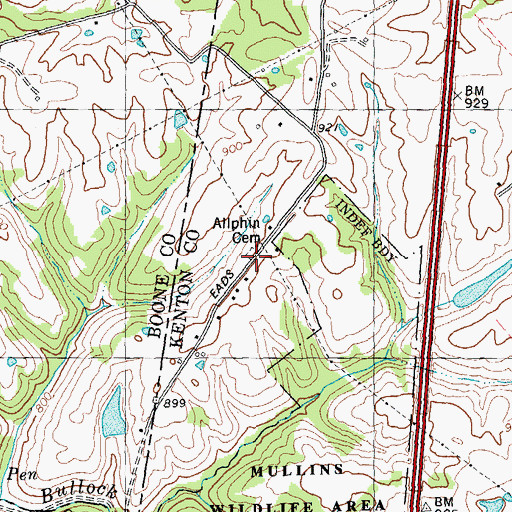 Topographic Map of Allphin Cemetery, KY