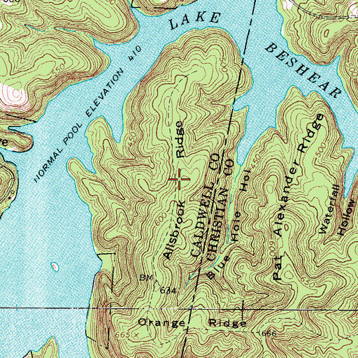 Topographic Map of Allsbrook Ridge, KY