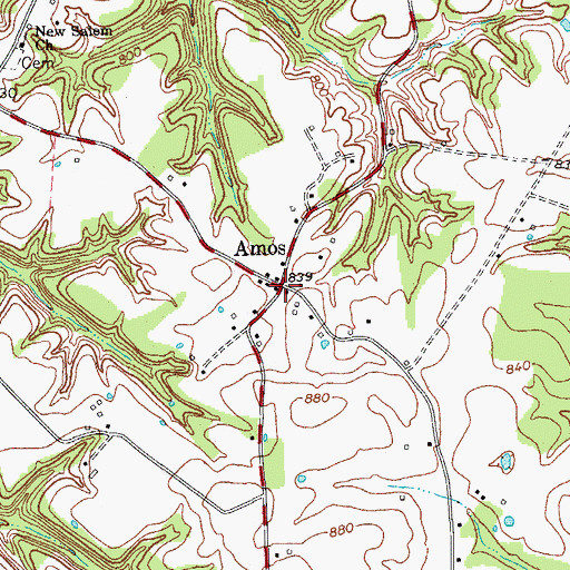 Topographic Map of Amos, KY