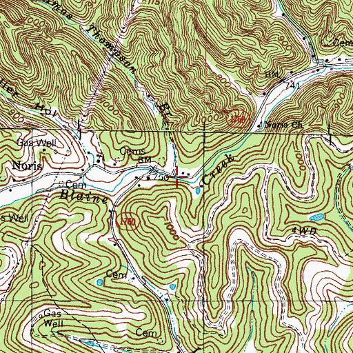 Topographic Map of Amos Thompson Branch, KY