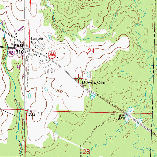 Topographic Map of Downs Cemetery, AR