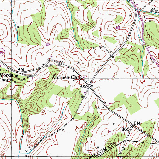 Topographic Map of Antioch Church, KY