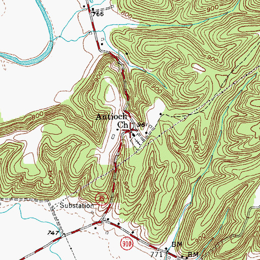 Topographic Map of Antioch Church, KY