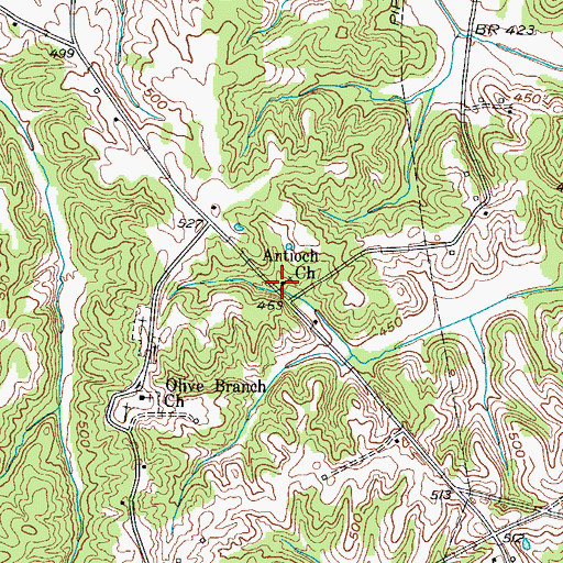 Topographic Map of Antioch Primitive Baptist Church, KY
