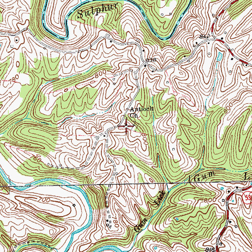 Topographic Map of Antioch Christian Church, KY