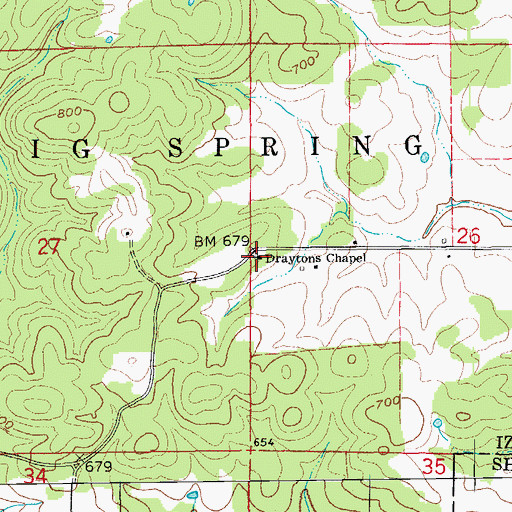 Topographic Map of Draytons Chapel, AR