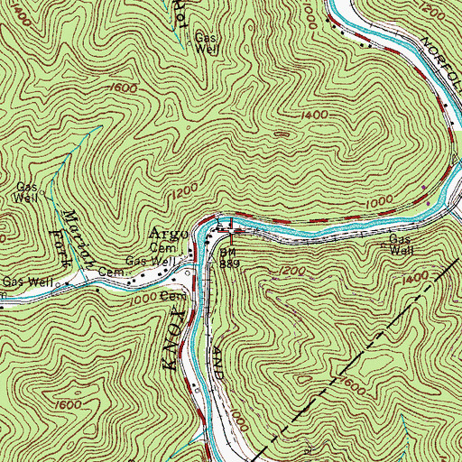 Topographic Map of Argo, KY