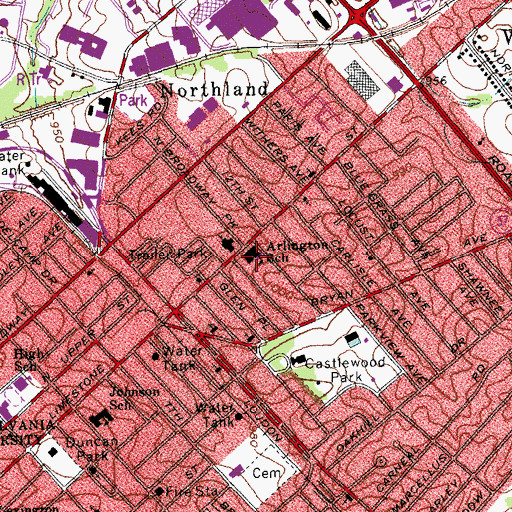 Topographic Map of Arlington Elementary School, KY