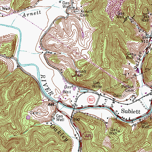 Topographic Map of Arnett Cemetery, KY
