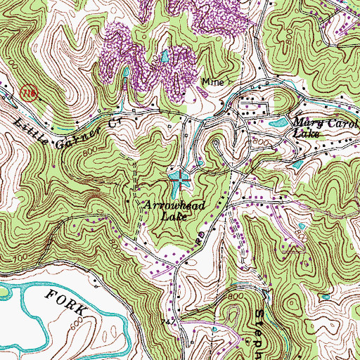 Topographic Map of Arrowhead Lake, KY